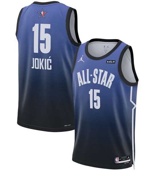 Mens 2023 All-Star #15 Nikola Jokic Blue Game Swingman Stitched Basketball Jersey Dzhi